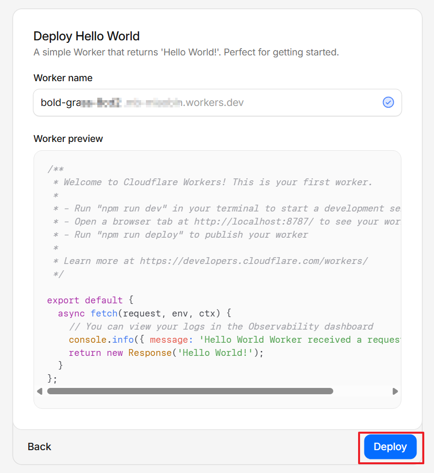 Step 3: Set Worker name and deploy